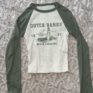 Full tilt Outer banks cropped Long Sleeve Shirt - Green and White graphic